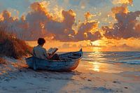 Reading in a Boat on the Beach