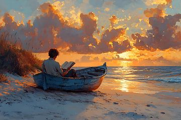 Reading in a Boat on the Beach by PixelPrestige