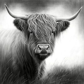 Kohlezeichnung eines schottischen Highlanders von Vlindertuin-Art