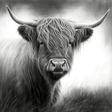 Charcoal drawing of a Scottish Highlander by Vlindertuin Art