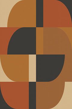 Retrostijl kunst in verbrand oranje, bruin en zwart van Abstract Minimalist Art