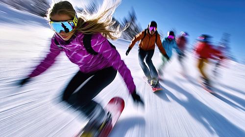 Snowboardergroep in actie