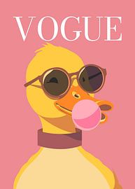 duck stylish wearing sunglasses blowing pink bubble gum vogue poster by Cross