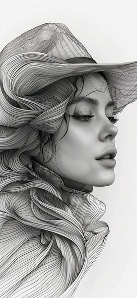 Perdu dans ses pensées : Femme au grand chapeau en dessin au trait par Artz by Mr.JAi