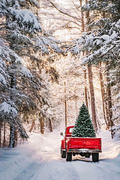 Kersttruck in de sneeuw van Poster Art Shop