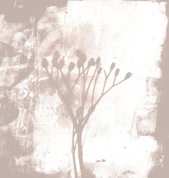 Modern abstract botanical art. Plant or flower in beige on white by Dina Dankers