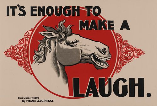 Grappige oude poster van een lachend paard uit 1896