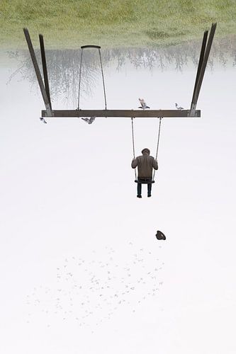 Surrealist Photo of Man on Swing in Fog - Freedom and Mystery Wall Decoration by Elianne van Turennout