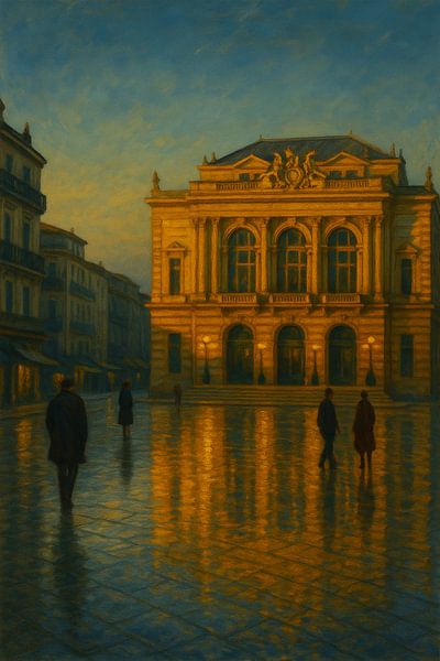 Montpellier Gouden Uur - Franse Plaza Avond Muurkunst van Travel Shop