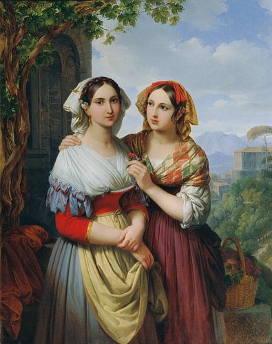 Johann Ender, Twee meisjes in een landschap, 1842