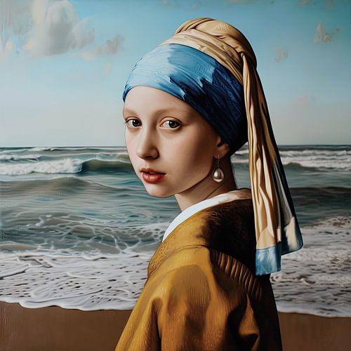 Vermeer's Girl with a Pearl Earring on the beach