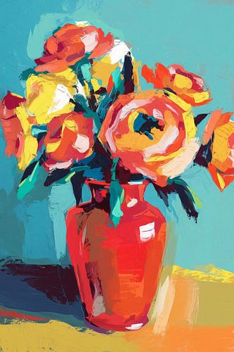 “Abstracte bloemenvaas in felle kleuren”