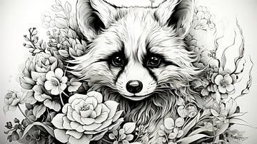 pen drawing of a raccoon by Gelissen Artworks