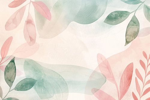 Abstract Aquarel Bladeren in Pastelkleuren