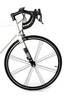 Racing bicycle front wheel in white with black and grey details