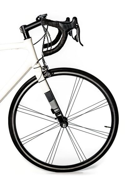 Racing bicycle front wheel in white with black and grey details by Sjoerd van der Wal Photography