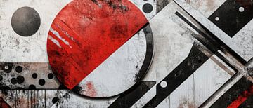 Geometric abstraction in red and black by Poster Art Shop