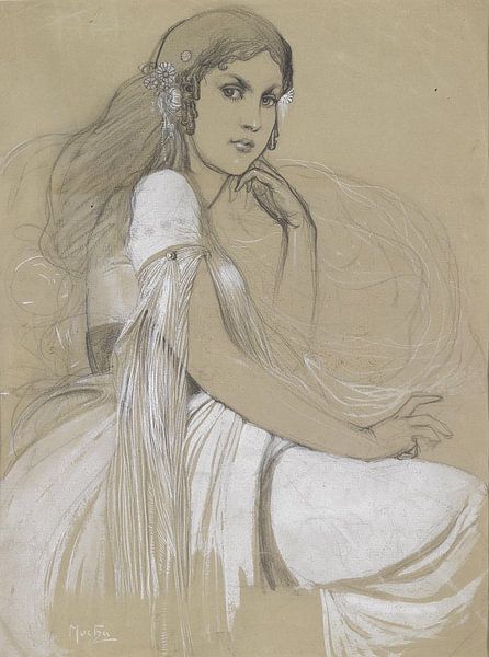Tochter des Künstlers, Jaroslava Mucha, Alphonse Mucha, 1920er Jahre von Atelier Liesjes