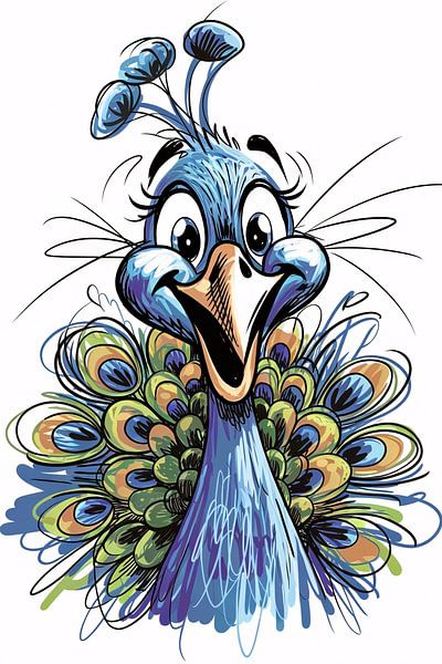 Cheerful illustration of a peacock by Art & Soul Creations