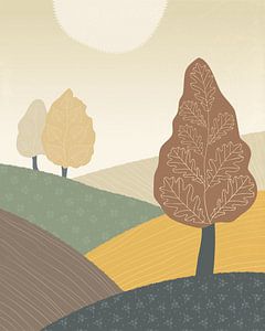 Drei Herbstbäume minimalistische Landschaft