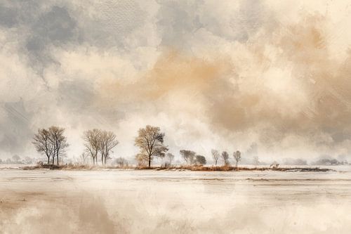 Wintervlakte onder zwierende wolken - Abstracte stilte in Fine Art van BowiScapes - Fine Art Landschappen