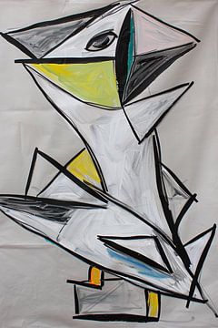 Abstract geometrisch vogel kunstwerk met kleuren van De Muurdecoratie