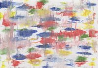tableau acrylique dans les couleurs bleu, jaune, vert et blanc