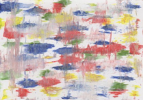 tableau acrylique dans les couleurs bleu, jaune, vert et blanc