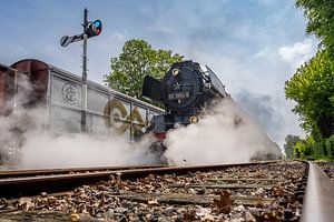 Der Dampfzug 50 3654-6 fährt vom Bahnhof Eerbeek ab
