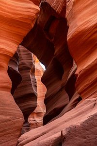 Rode zandstenen formaties in de Lower Antelope Canyon