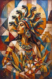 Cubist painting of the Aztec goddess Chicomecoatl. by Johannes