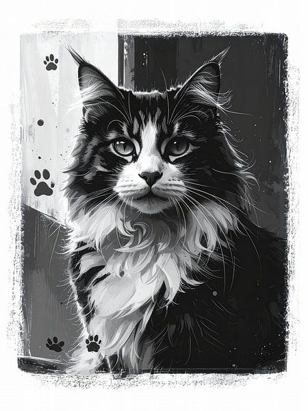 Schwarz-weiß-Porträt einer Katze, Zwart-wit portret van een kat von Christina Bauer Photos