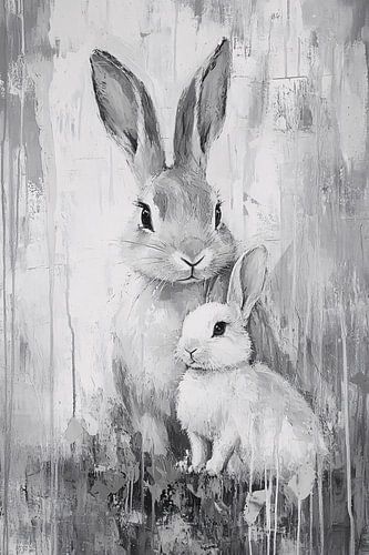 Peinture de lapin noir et blanc