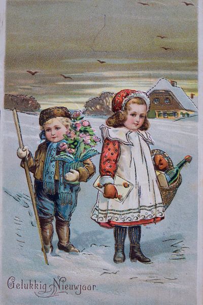 Happy New Year postcard from 1908 by Patricia Hofmeester