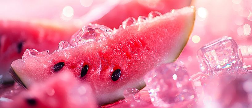 Juicy watermelon with ice cubes by Poster Art Shop