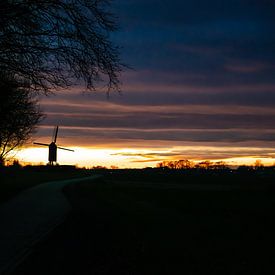 Dramatic sunset with windmill by Jan Van Bizar