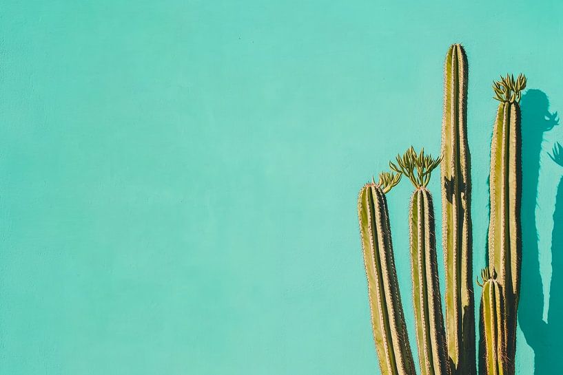 Kaktus vor Türkis – Minimalistisch von Poster Art Shop