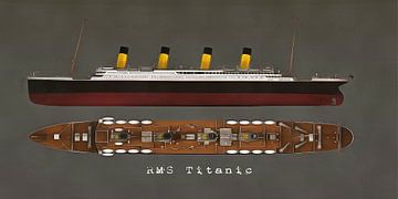 Retro – Klassiek  RMS Titanic zijkant en bovenkant
