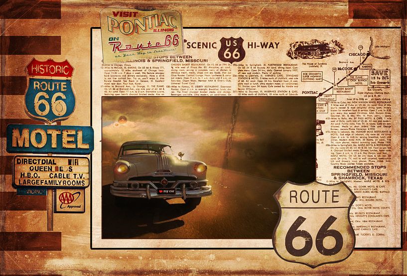 Oud reclamebord route 66 met Pontiac Chieftain par Kvinne Fotografie