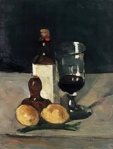 Stilleven met fles, glas en citroenen van Paul Cézanne