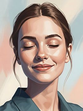 Modern vrouwenportret met abstracte kleurlagen