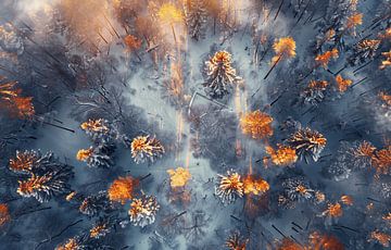 Dromerig uitzicht over een winters bos van fernlichtsicht