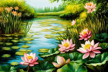 Fleurs de lotus sur un front de mer serein