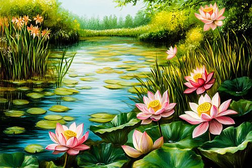 Lotusbloemen aan serene waterkant