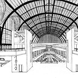 Tekening van het station in Antwerpen van Lonneke Kolkman