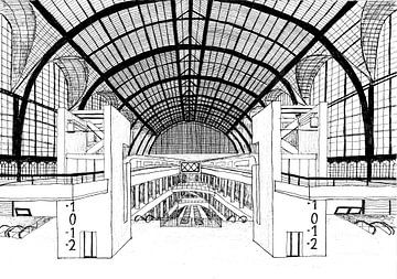 Tekening van het station in Antwerpen van Lonneke Kolkman