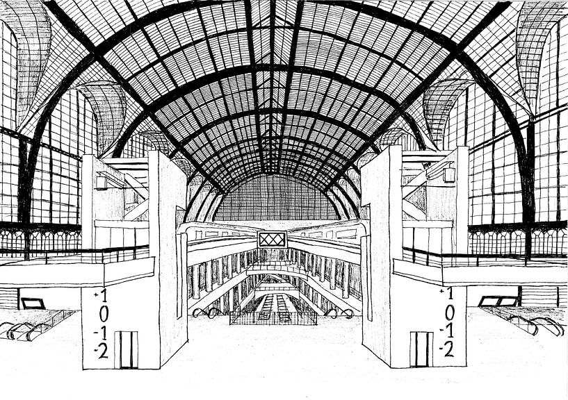 Dessin de la gare d'Anvers par Lonneke Kolkman