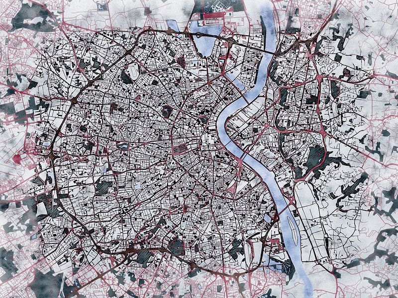 Map of Bordeaux with the style 'White Winter' by Maporia