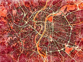 Map of Lyon centrum with the style 'Amber Autumn' by Maporia