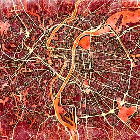 Map of Lyon centrum with the style 'Amber Autumn' by Maporia